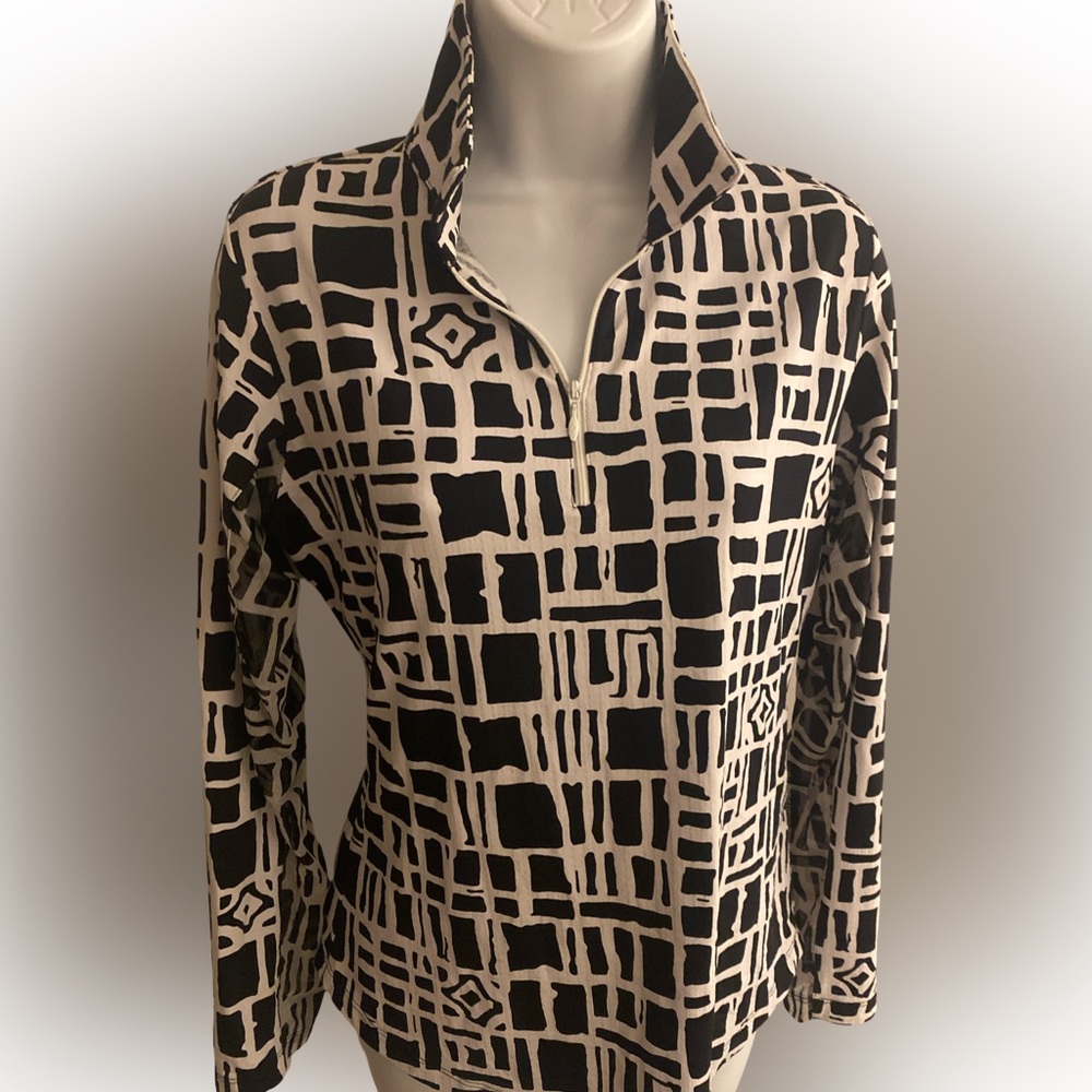 IBKUL Black and White Grid Pattern Quarter Zip UPF 50 - S black white , Nylon